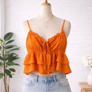 🌼 3/$15 Wild Fable Orange Ruffled Crop Top